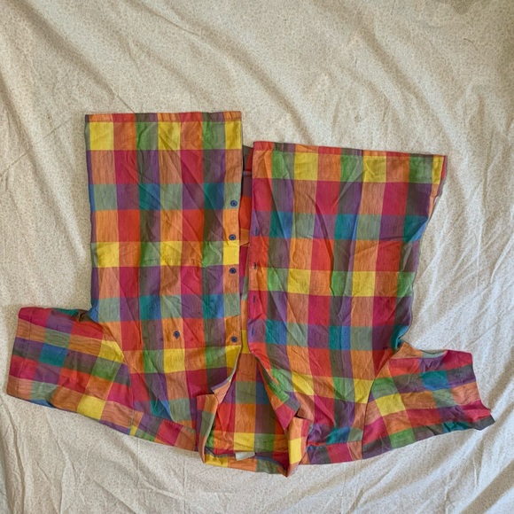 Colorful Madras Button Down Shirt Blue Buttons - Picture 2 of 3